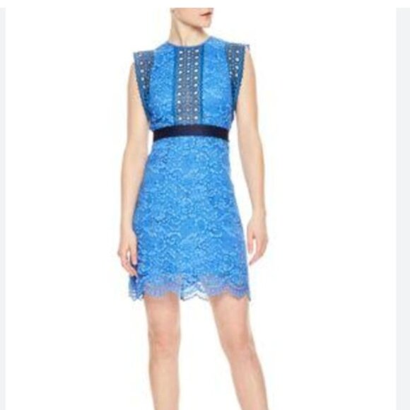 Sandro Paris Dress Womens Small Lace Sleeveless Belted Geometric Detail Chic - Picture 1 of 5